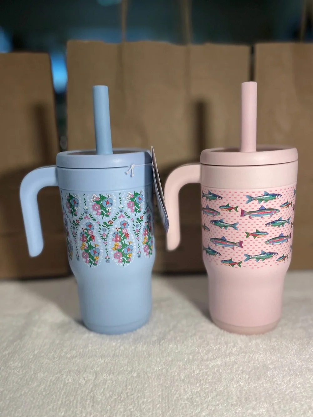 Lot of Vera Bradley x reduce chiller kids spill proof tumblers floral / fishies